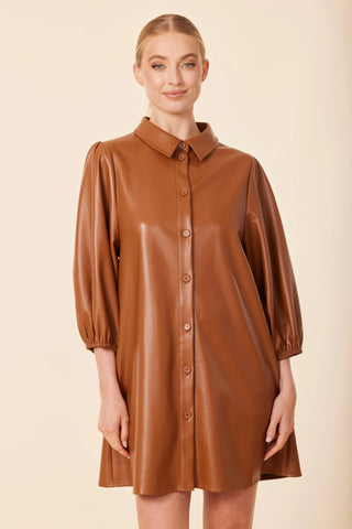 Vegan Leather Dress, Saddle