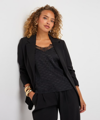 Gathered Sleeve Blazer, Black