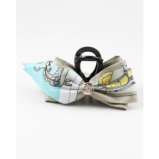 Silk Scarf Hair Clip, Grey/Blue