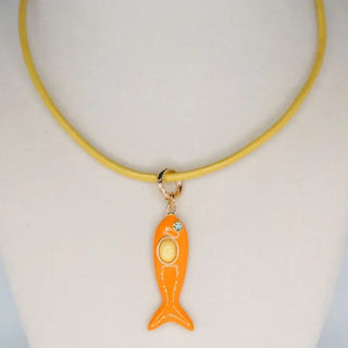 Leather Fish Necklace - Orange Fish