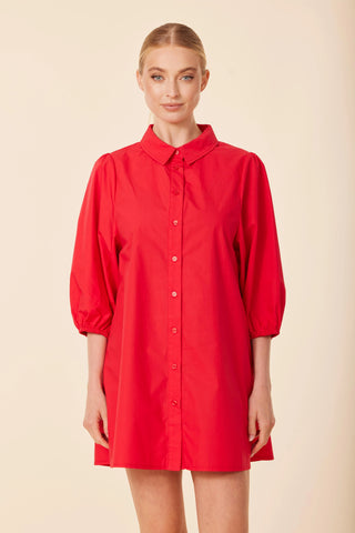 Poplin Sleeve Dress, Red
