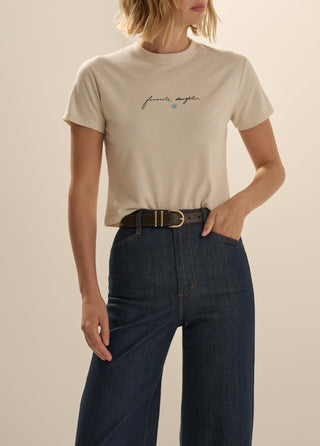 Cropped Signature Tee, Pumice/Espresso
