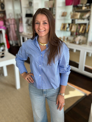 Crop Blouse, Blue Stripe