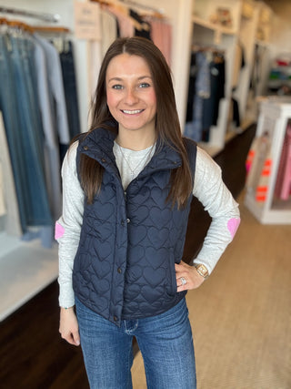 Heart Puffer Vest, Navy