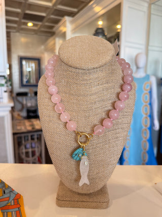 Rose Quartz Necklace + Fish