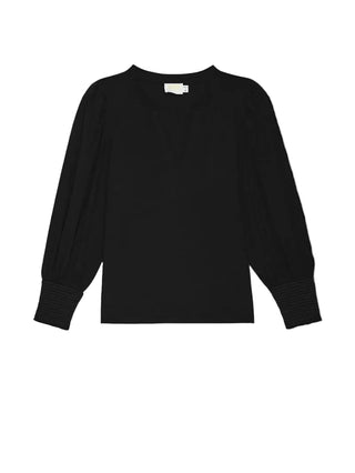 Flora Peasant Tee, Jet Black