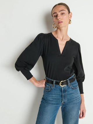 Flora Peasant Tee, Jet Black