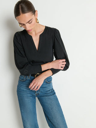 Flora Peasant Tee, Jet Black