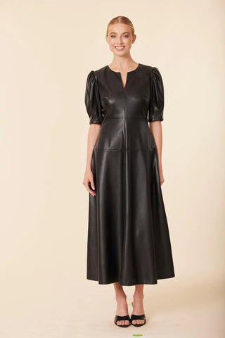 Vegan Leather Maxi Dress, Black