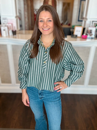 Lesley Blouse, Hunter Poplin Stripe