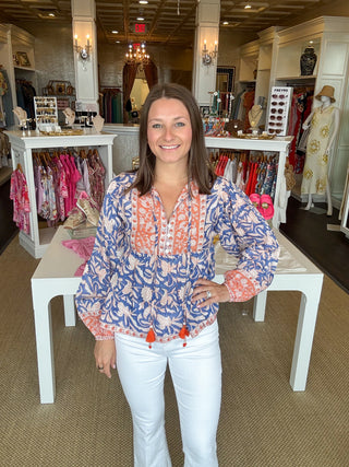 Melia Top, Blue/Orange