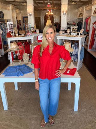 Puff Sleeve Classic Blouse, Red
