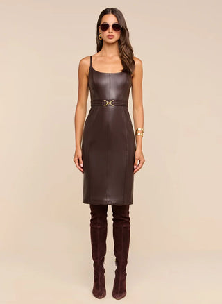 Halia Buckle Midi Dress, Coffee Bean
