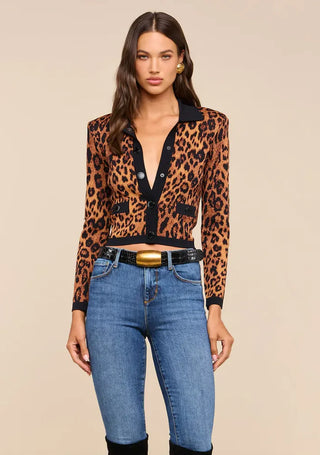 Osiris Jacquard Cardi, Tan Multi Javan Leopard