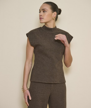 Sleeveless Mockneck Sweater, Cacao
