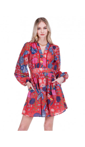 Trimmed Cinched Waist Dress, Firework