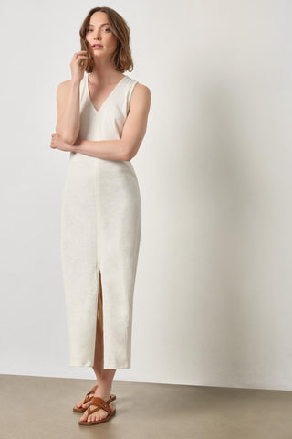 V-Neck Seamed Maxi Dress, Ecru