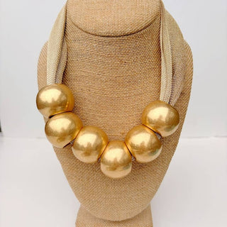 Gold Ball Mesh Scarf Necklace - Gold