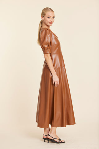 Vegan Leather Maxi Dress, Saddle