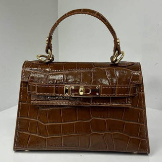 Croc-Embossed Leather Bag, Chocolate