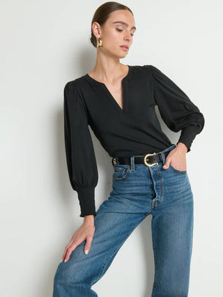 Flora Peasant Tee, Black