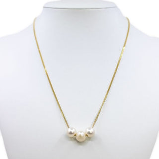 White Floating Pearl Necklace, Triple
