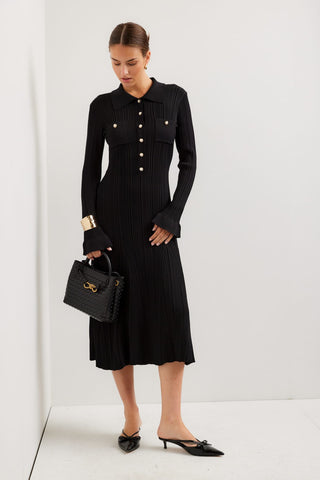 Ellie Ribbed Sweater Dress, Black