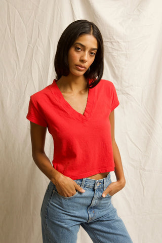 Alanis V Neck Tee, Poppy Red