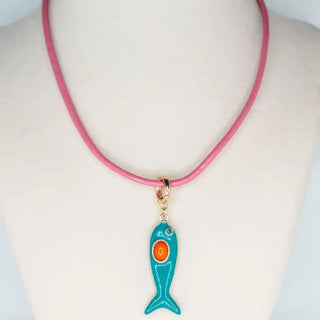 Leather Fish Necklace - Blue Fish