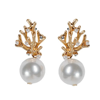 Pearl and Gold Coral Earrings