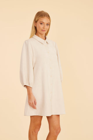 Faux Suede Puff Sleeve Dress, Cream