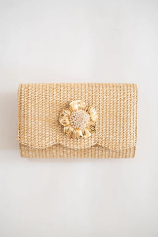 Scalloped Ruby Straw Clutch, Blossom