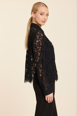 Lace Pearl Button Blouse, Black