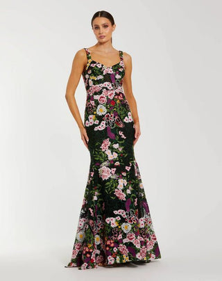 Black Sleeveless Floral Embroidered Mermaid Gown