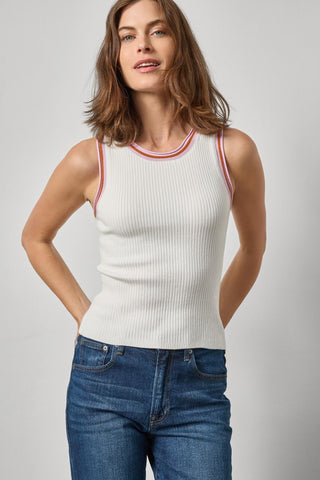 Contrast Trim Knit Tank, White