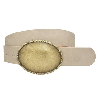 Rope Trimmed Oval Buckle Belt - Taupe
