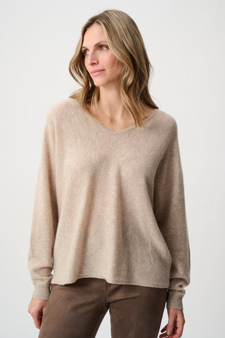 Oversized Pullover With Jewel, Oatmeal Melange