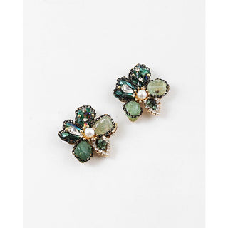Green Beaded Floral Studs