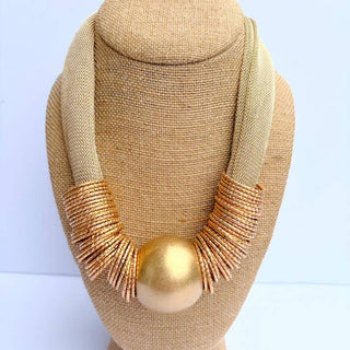 Gold Mesh Metal Ball Necklace - Gold