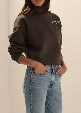 Cropped Signature Sweatshirt, Sea Blue/Espresso