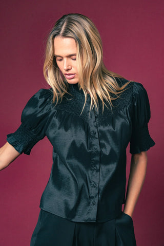 The Nicole Shirt, Black Satin