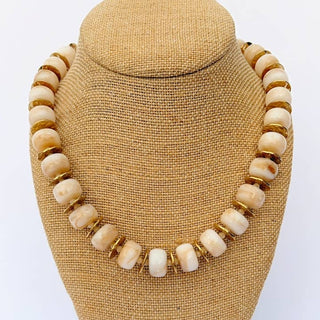 Round Bead Necklace, Gold Spacers - White