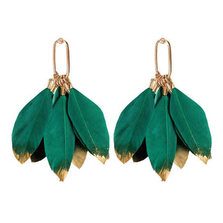 Emerald Gold Dipped Feather Earrings