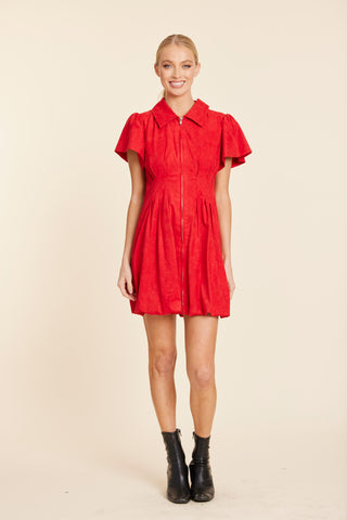 Suede Bubble Dress, Red