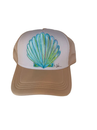 Teal Shell Trucker Hat, Tan