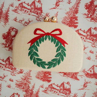 Holiday Embroidered Clutch - Wreath