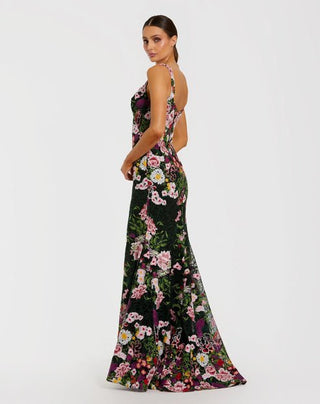 Black Sleeveless Floral Embroidered Mermaid Gown