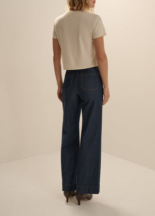 Cropped Signature Tee, Pumice/Espresso