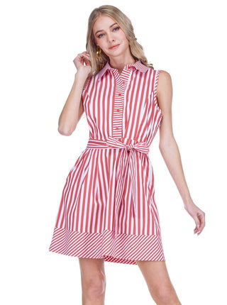 Buttons Sleeveless Dress, Red Stripe