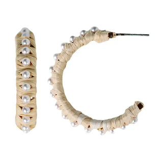 Natural Pearl Raffia Hoops